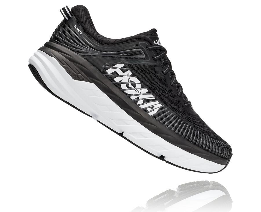 Hoka Australia One One Bondi 7 - Womens Running Shoes Black/White - YCRNA-3189